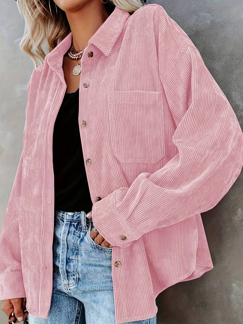 Chemise femme oversize – Tissu côtelé doux – Manches longues – Style décontracté