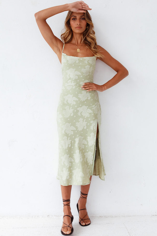 Midi dress for women – Fitted cut – Cowl neck – High slit – Luxurious floral fabric
