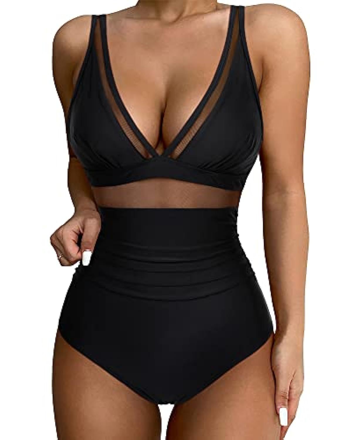 Women's swimsuit – Plunging neckline – Mesh details – High-cut fit