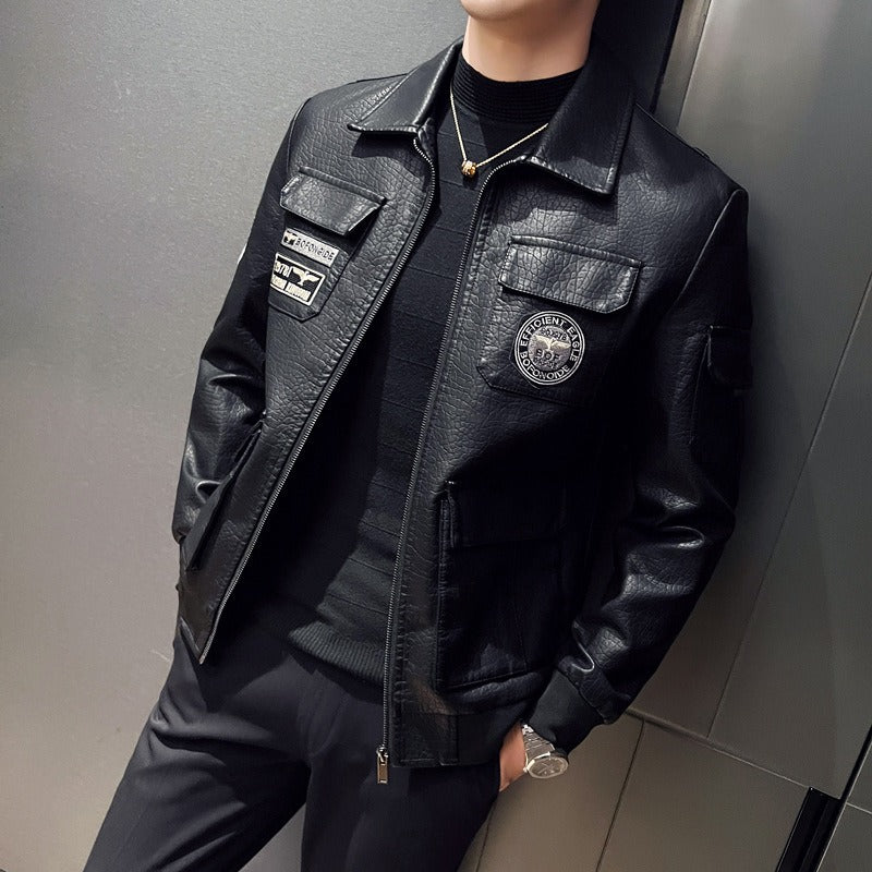 Blouson homme – Coupe slim – Style bomber – Patches brodés – Poches utilitaires