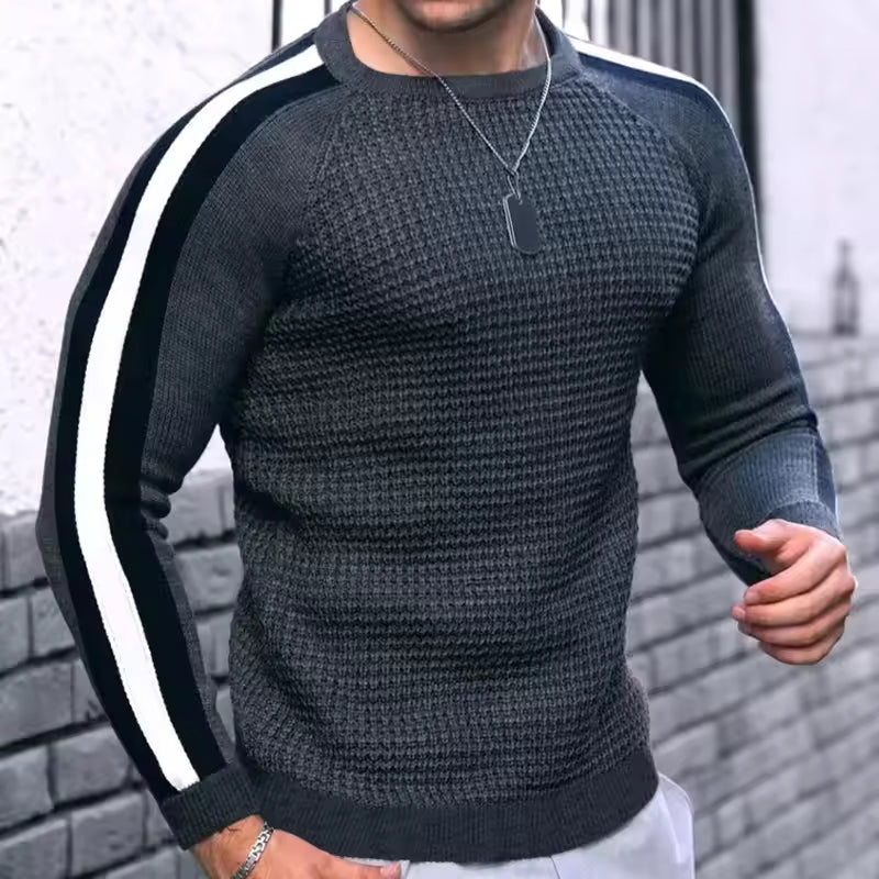 Pull homme – Coupe slim – Maille texturée – Laine mélangée – Détail rayé manches