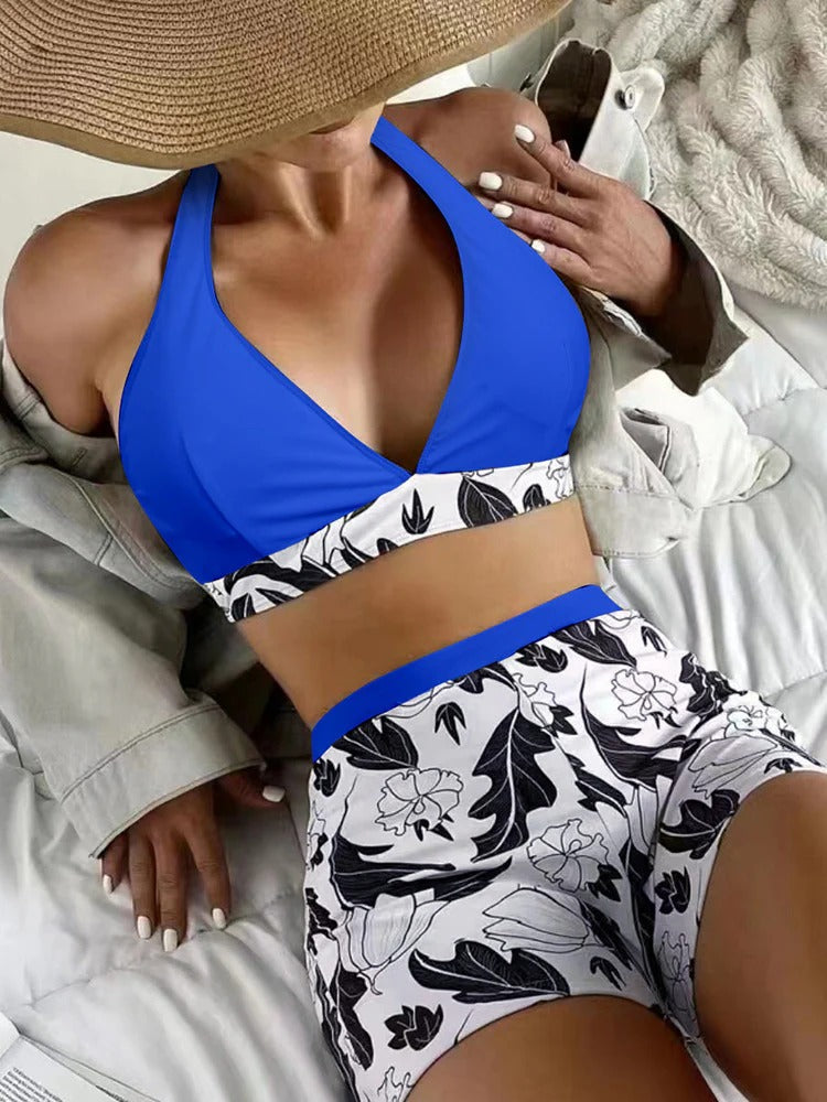 Women's bikini – Backless top – High-waisted shorts – Floral print