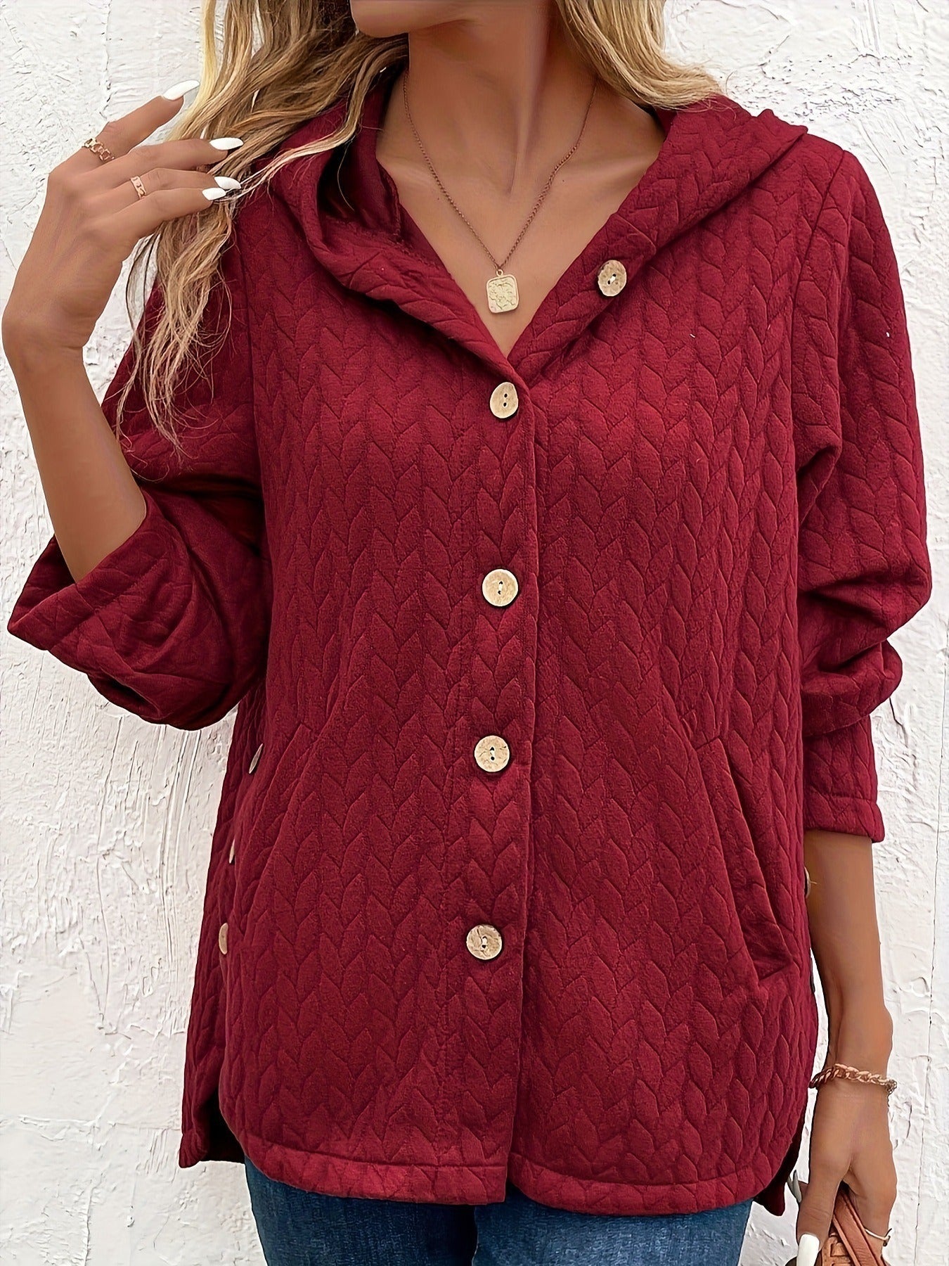 Women's Coat - Quilted fabric - Hood - Mid-thigh length - Relaxed fit