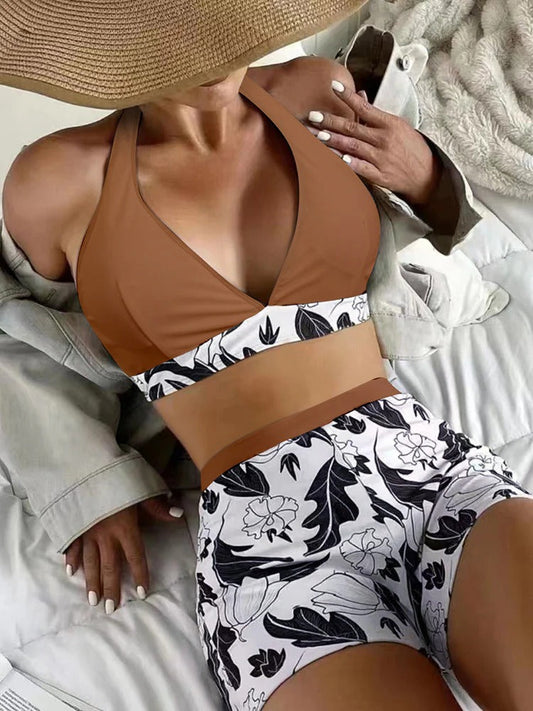 Women's bikini – Backless top – High-waisted shorts – Floral print