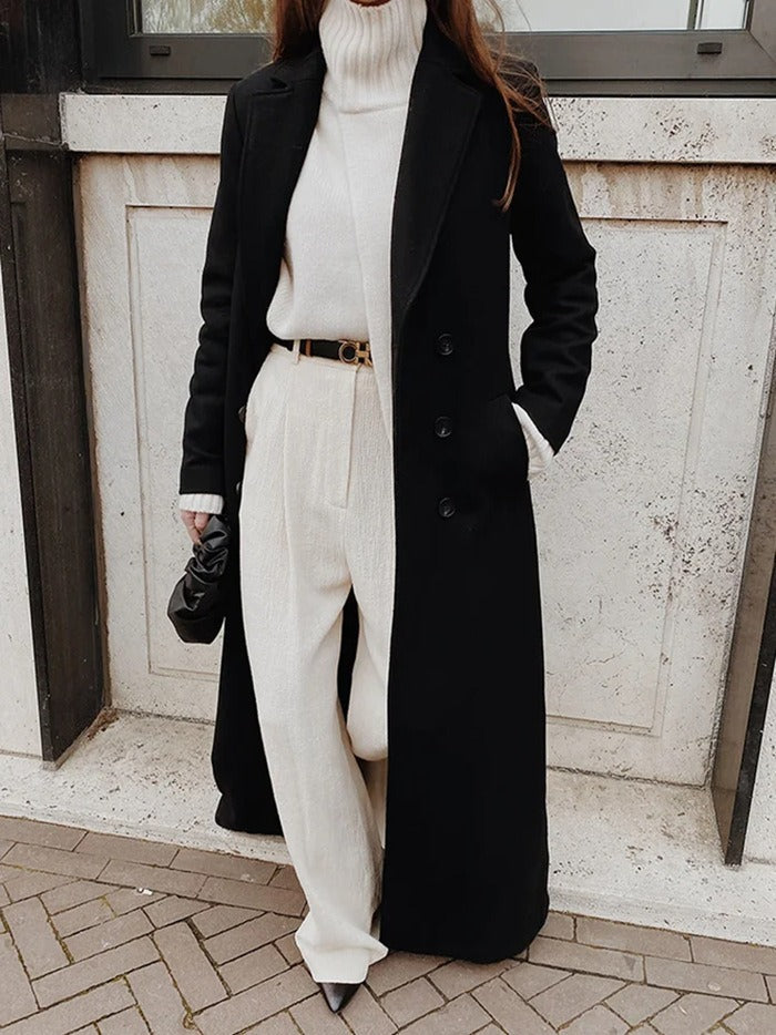 Women's Coat - Wool Blend - Relaxed fit - Notched collar - Ankle length