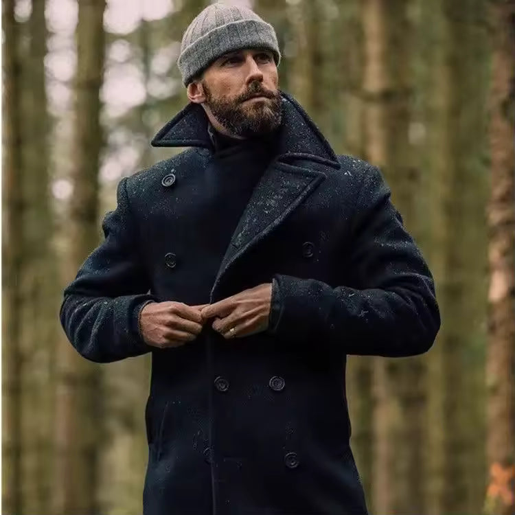 Manteau homme caban – Coupe structurée – Laine – Double boutonnage – Longueur mi-cuisses
