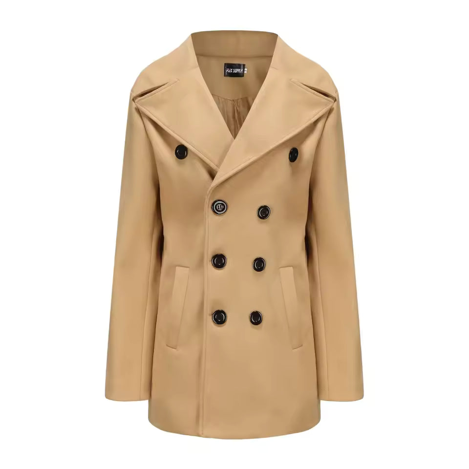 Manteau homme caban – Coupe structurée – Laine – Double boutonnage – Longueur mi-cuisses