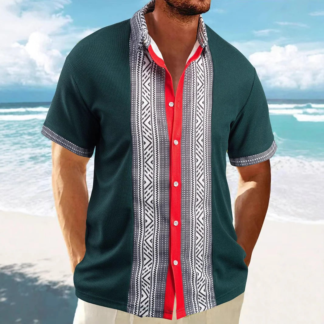 Men's short-sleeve shirt – relaxed fit – ethnic pattern – breathable cotton