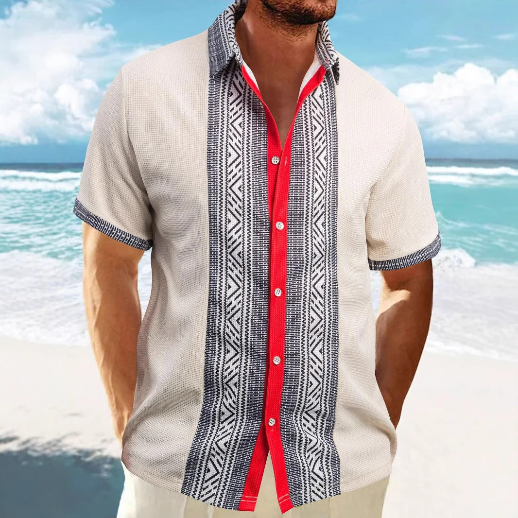 Men's short-sleeve shirt – relaxed fit – ethnic pattern – breathable cotton