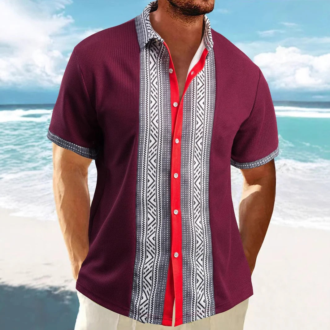 Men's short-sleeve shirt – relaxed fit – ethnic pattern – breathable cotton