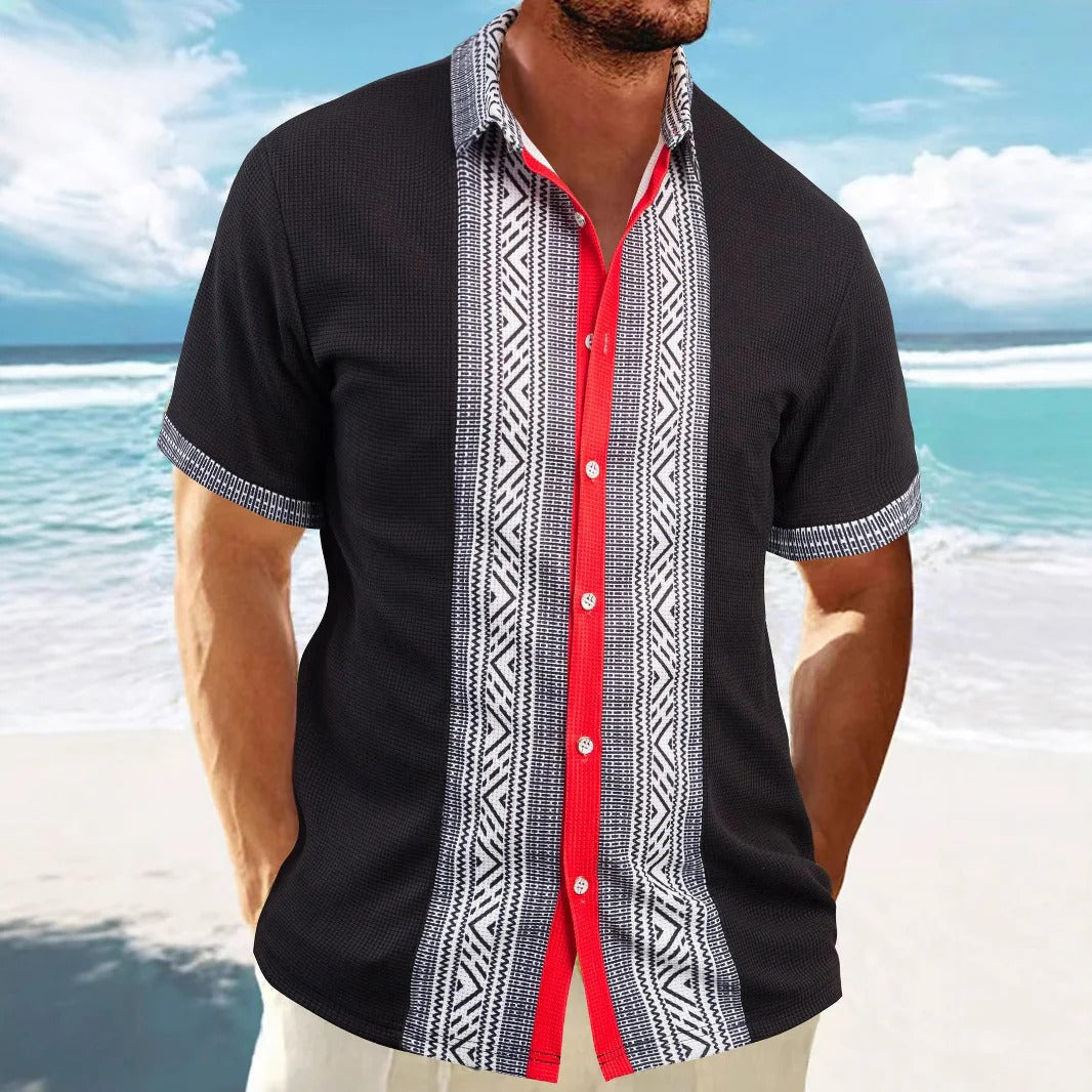 Men's short-sleeve shirt – relaxed fit – ethnic pattern – breathable cotton