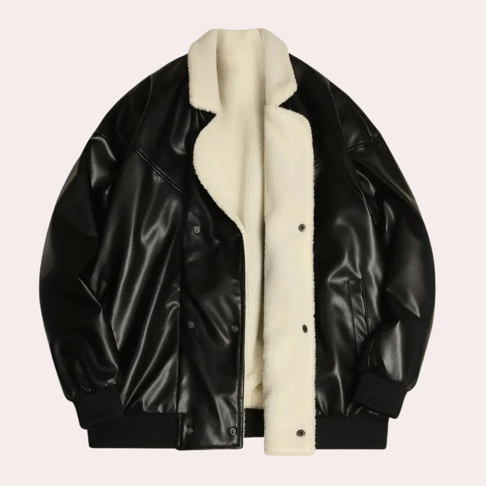 Blouson homme – Coupe décontractée – Finition brillante – Col et doublure en peluche