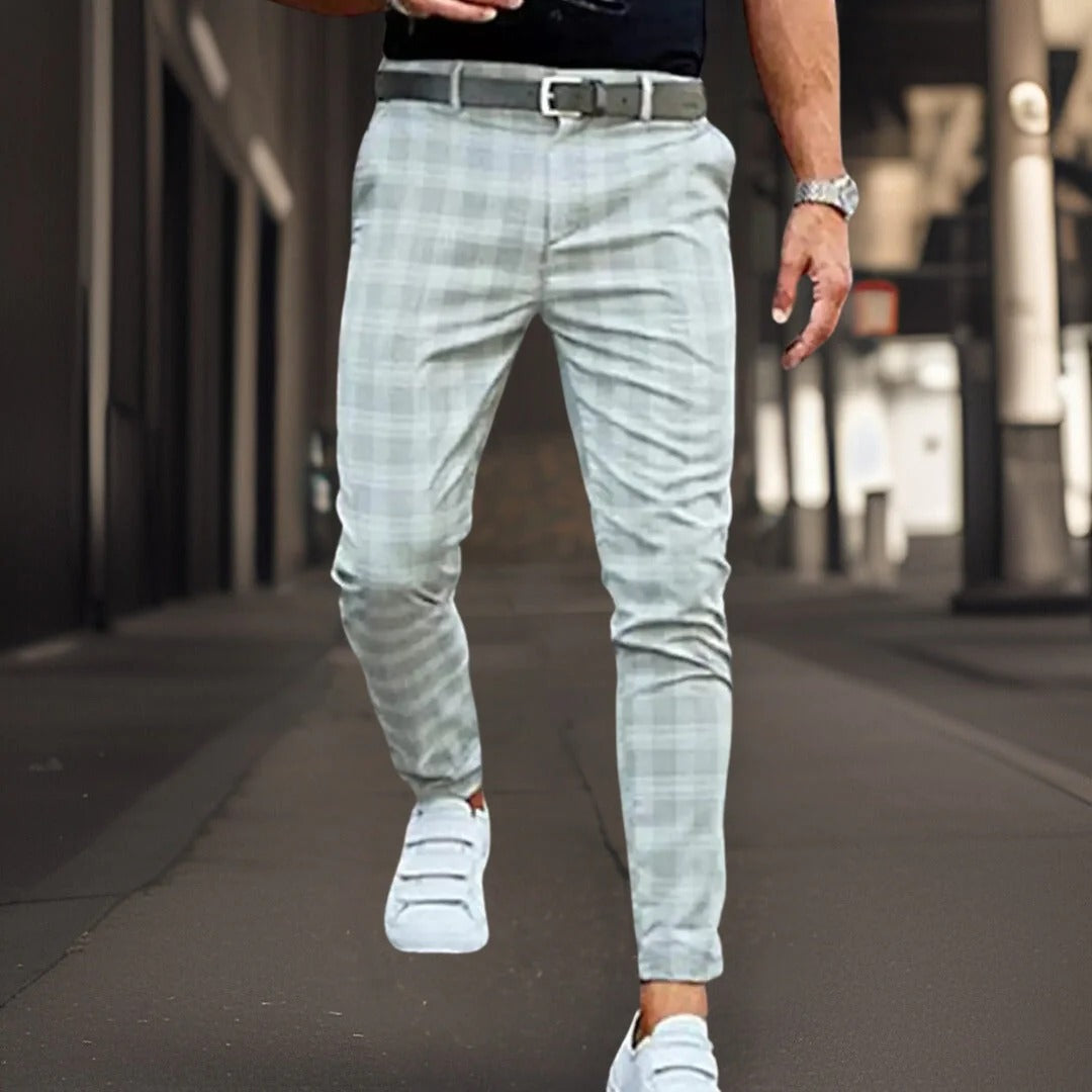 Pantalon chino homme – Coupe slim – Coton mélangé – Motif à carreaux – Longueur entière