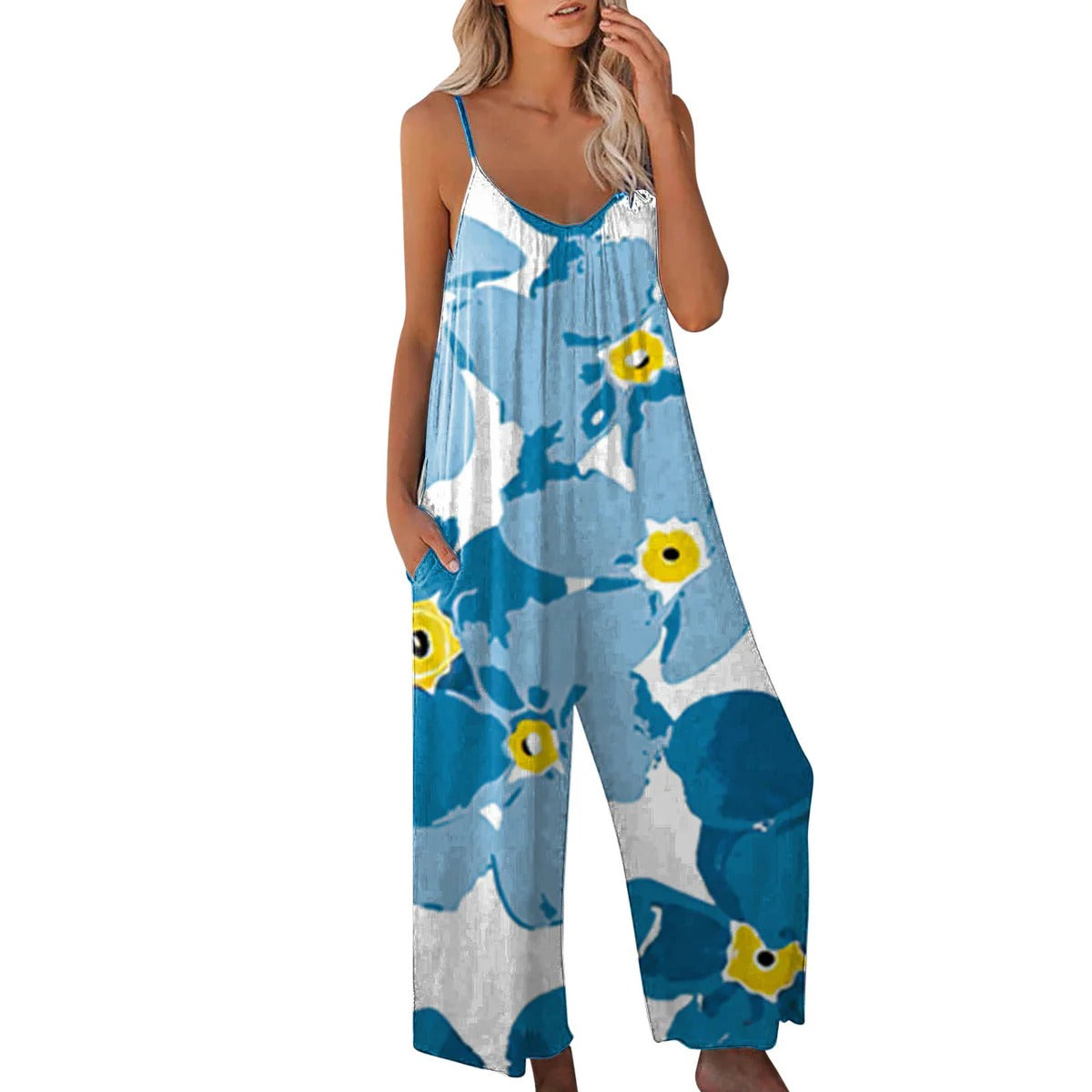 Women's jumpsuit – Loose fit – Wide leg – Thin straps – Soft cotton fabric