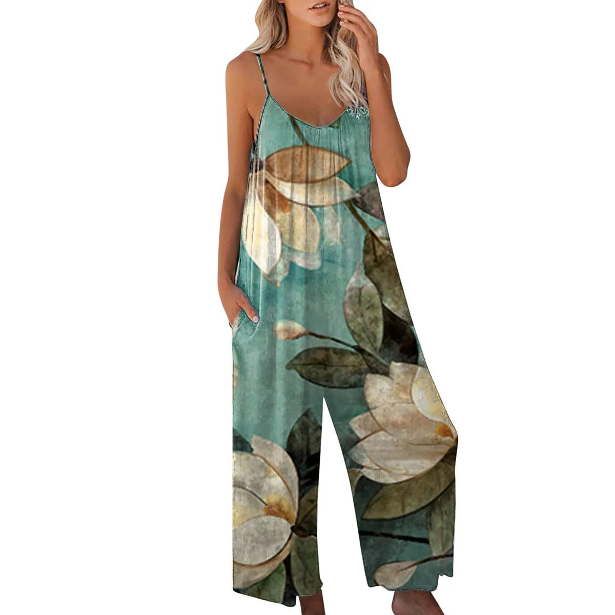Women's jumpsuit – Loose fit – Wide leg – Thin straps – Soft cotton fabric