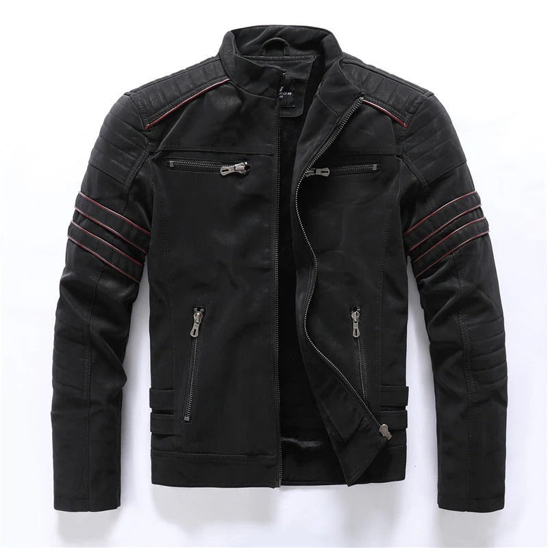 Blouson biker homme – Coupe slim – Épaules matelassées – Col montant zippé