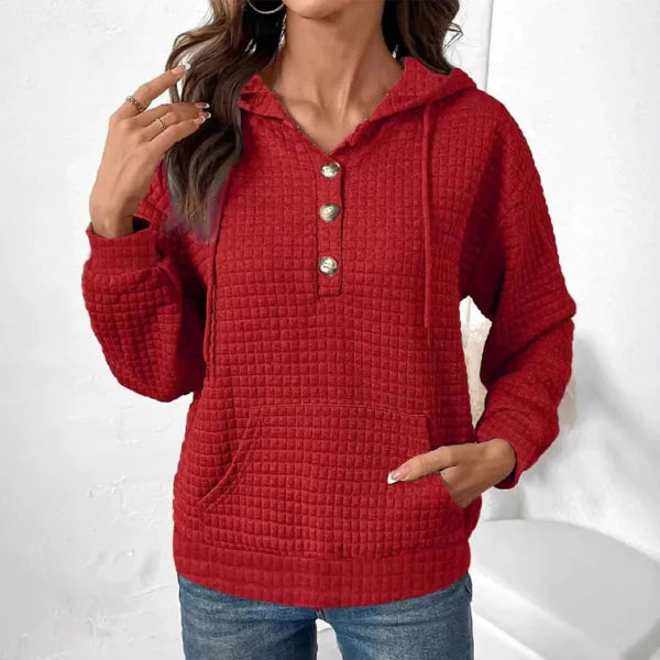 Sweat à capuche femme – Coupe décontractée – Texture matelassée – Devant boutonné