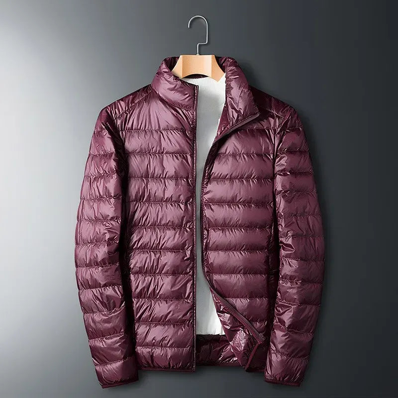 Men's Jacket - Woven Synthetic Fabric - Stand Collar - Hip Length