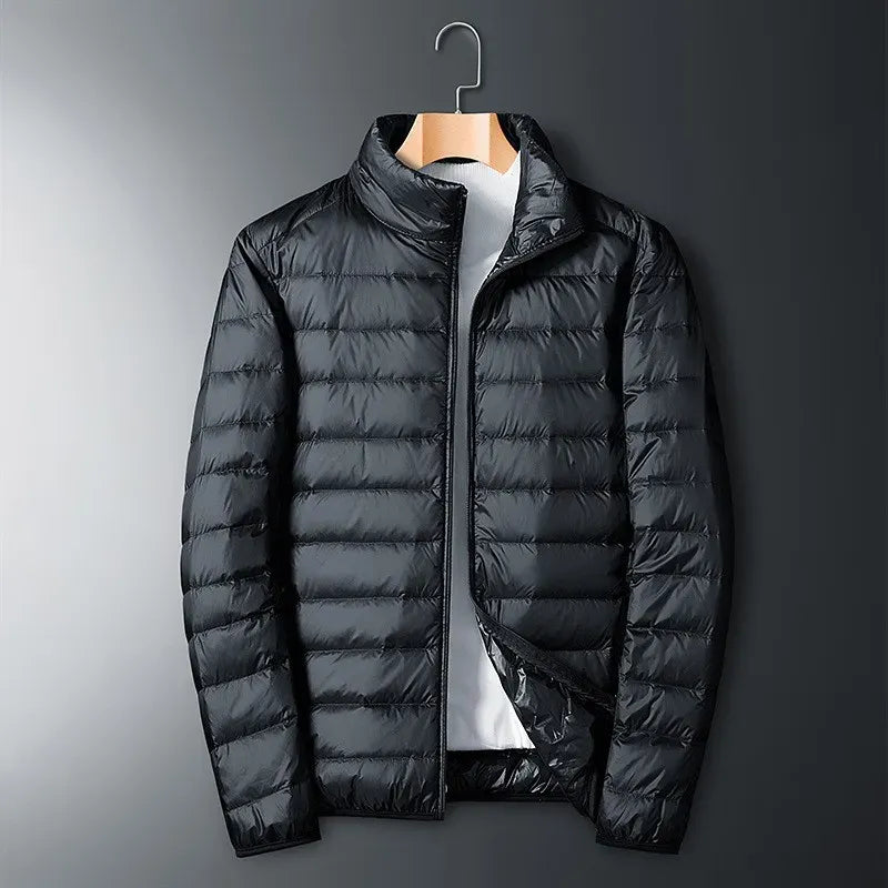 Men's Jacket - Woven Synthetic Fabric - Stand Collar - Hip Length