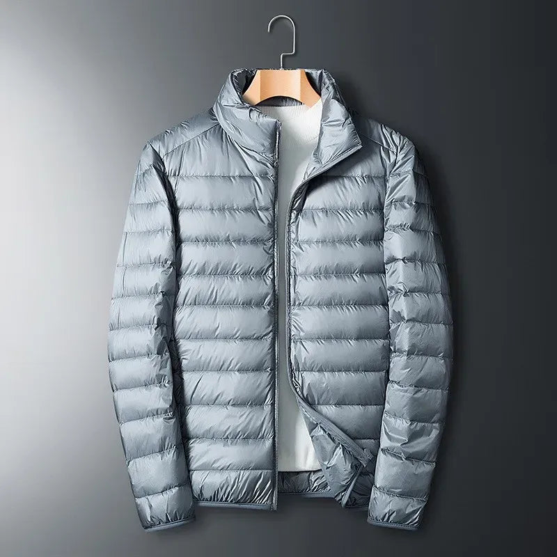 Men's Jacket - Woven Synthetic Fabric - Stand Collar - Hip Length