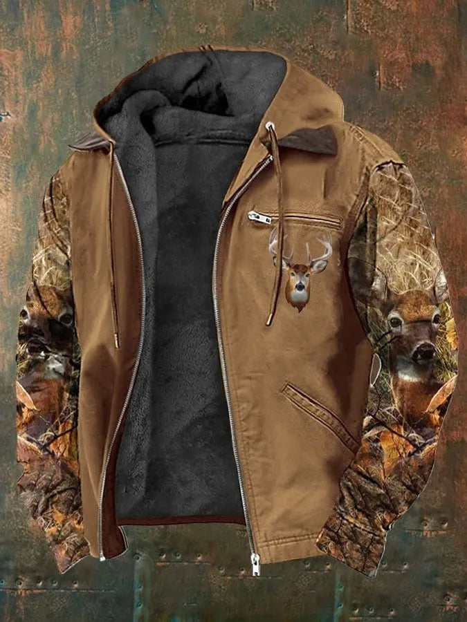 Veste homme – Coupe décontractée – Doublure polaire – Capuche – Manches camouflage