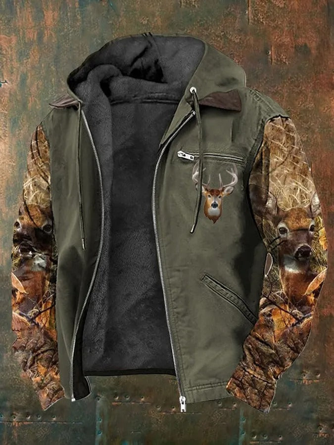Veste homme – Coupe décontractée – Doublure polaire – Capuche – Manches camouflage
