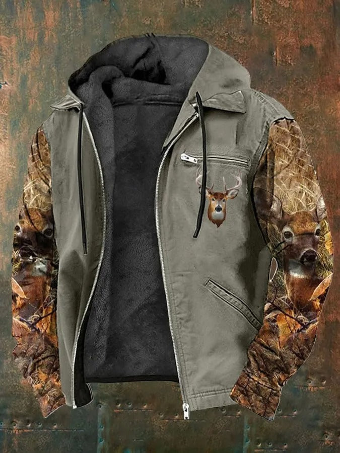 Veste homme – Coupe décontractée – Doublure polaire – Capuche – Manches camouflage
