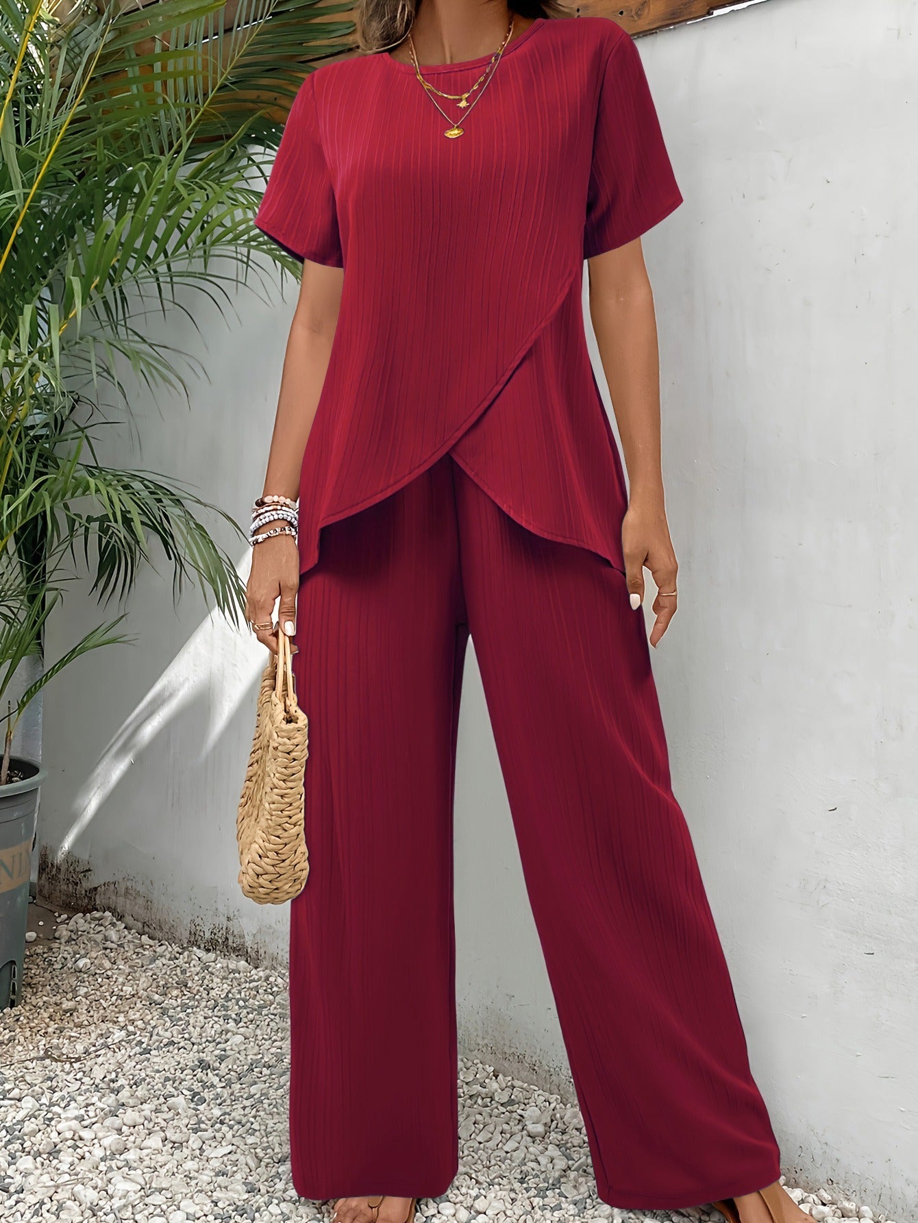 Ensemble Femme Deux Pièces – Haut Coupe Décontractée – Pantalon Large