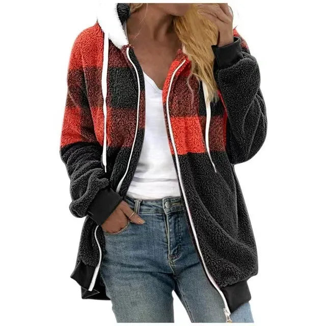 Women's hooded sweatshirt jacket – Oversized cut – Soft fleece – Zipper closure