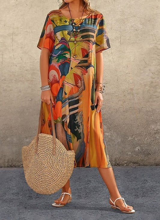 Women's dress – Relaxed fit – Abstract print – Short sleeves – Round neck