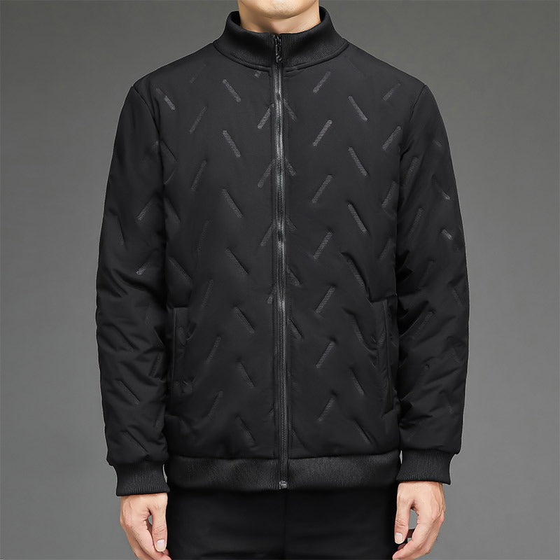 Men's Puffer Jacket - Woven Fabric - Stand-up Collar - Ribbed Cuffs