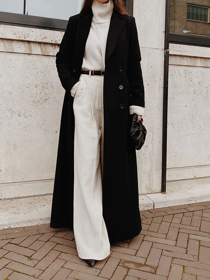 Women's Coat - Wool Blend - Relaxed fit - Notched collar - Ankle length