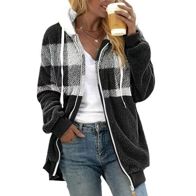 Women's hooded sweatshirt jacket – Oversized cut – Soft fleece – Zipper closure