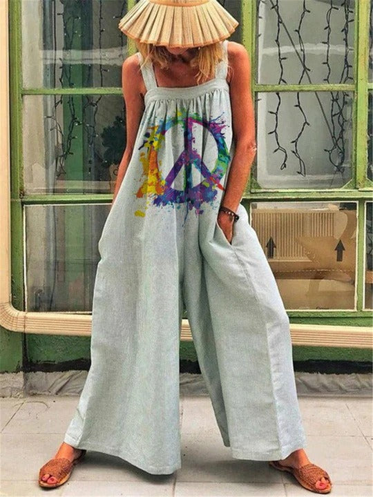 Women's jumpsuit – Loose fit – Floral print – Adjustable straps – Lightweight fabric