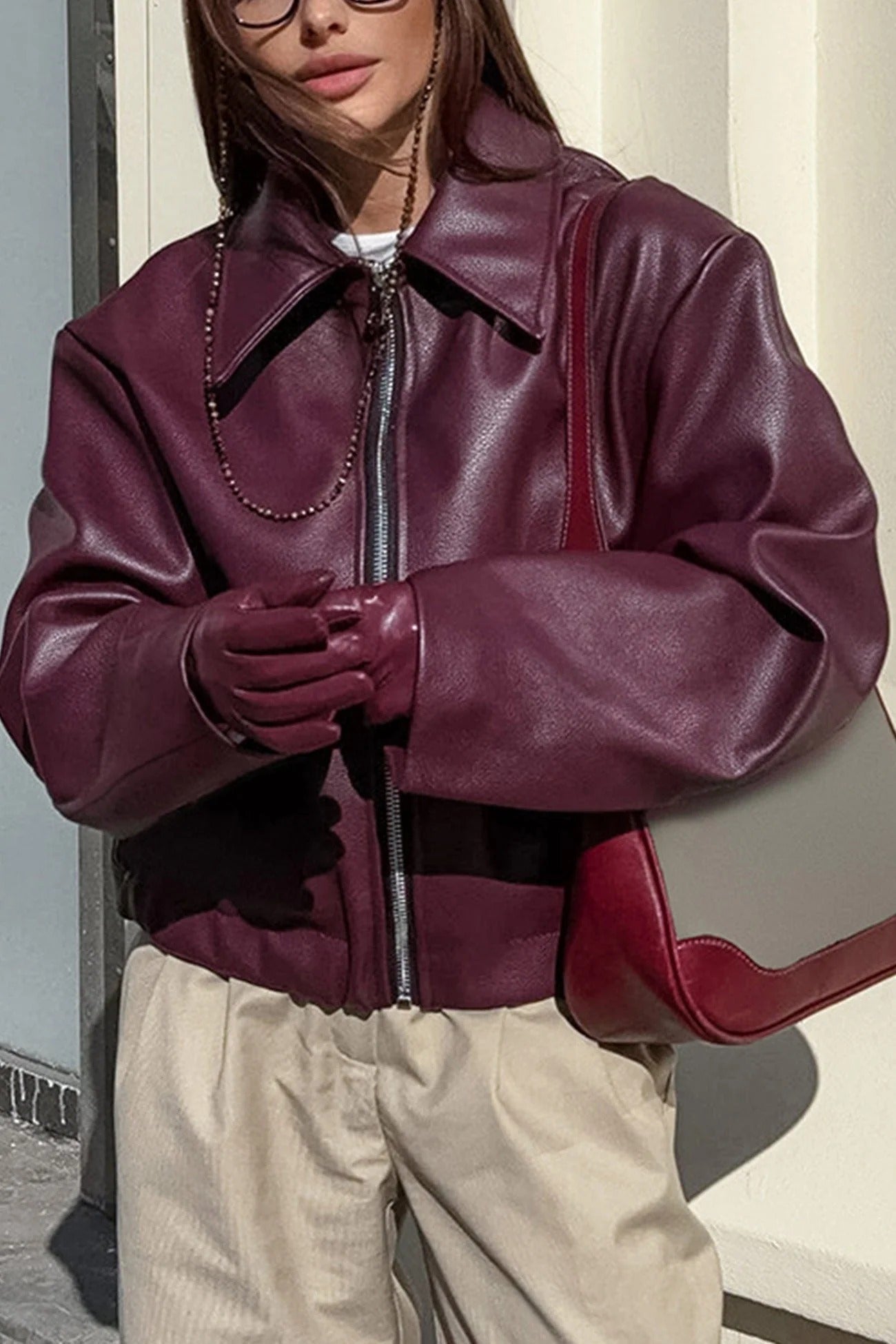 Veste femme – Similicuir PU – Coupe décontractée – Col structuré – Zip frontal