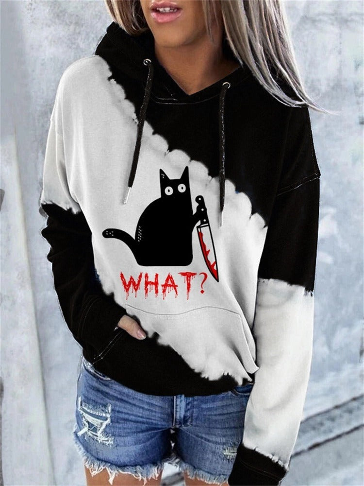 Women's Hooded Sweatshirt - Cotton Blend - Relaxed Fit - Long Sleeves
