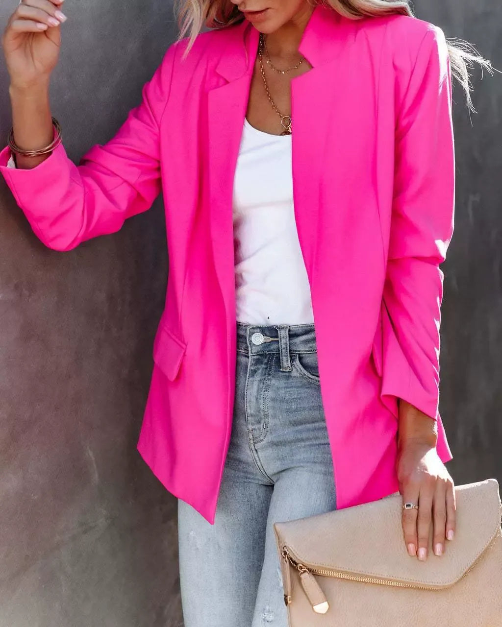 Women's blazer – Slim fit – Lapel collar – One-button closure – Dressy style