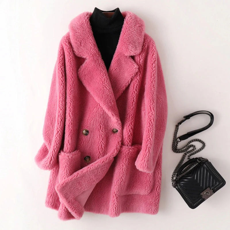 Women's Coat - Synthetic Fur - Oversized Cut - Notched Collar - Mid-Thigh Length