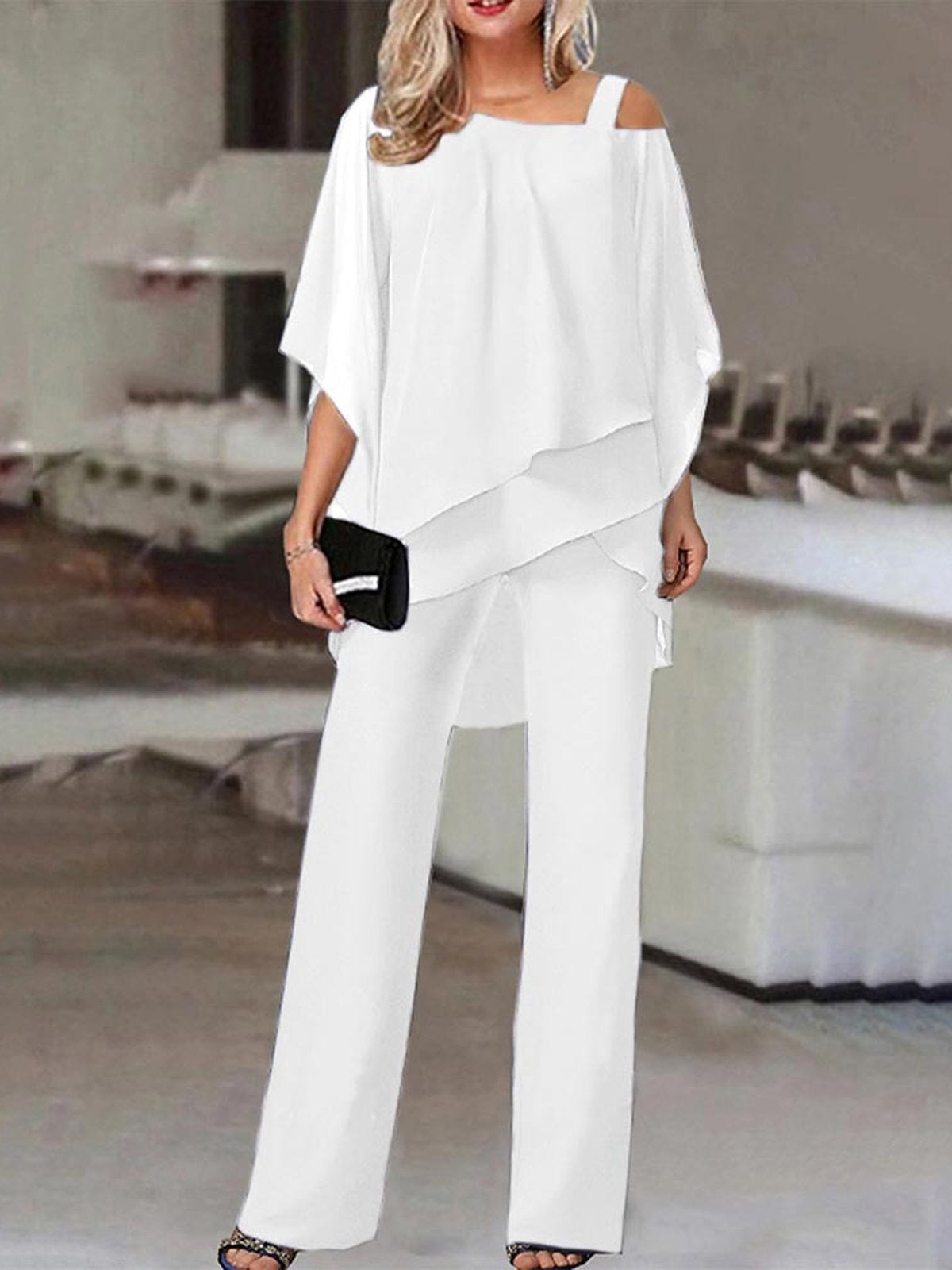 Women's Two-Piece Set – Off-Shoulder Top – Flowing Cut – Airy Fabric
