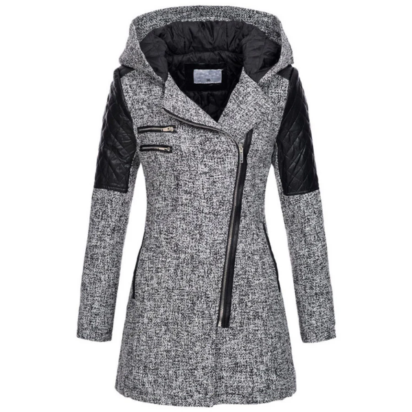 Women's Jacket - Wool Blend - Fitted Cut - Mid-Thigh Length - Stand-Up Collar Integrated Hood