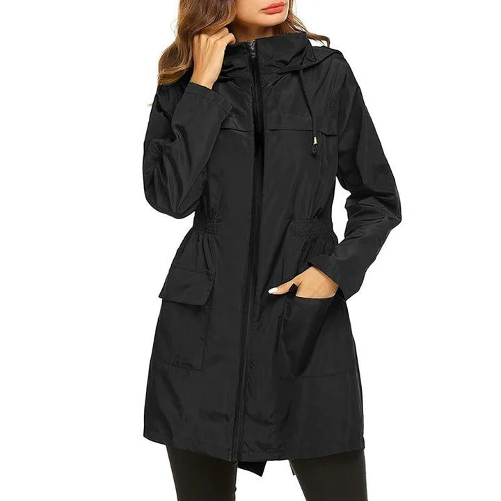 Veste imperméable femme – Coupe cintrée – Capuche réglable – Longueur mi-cuisse