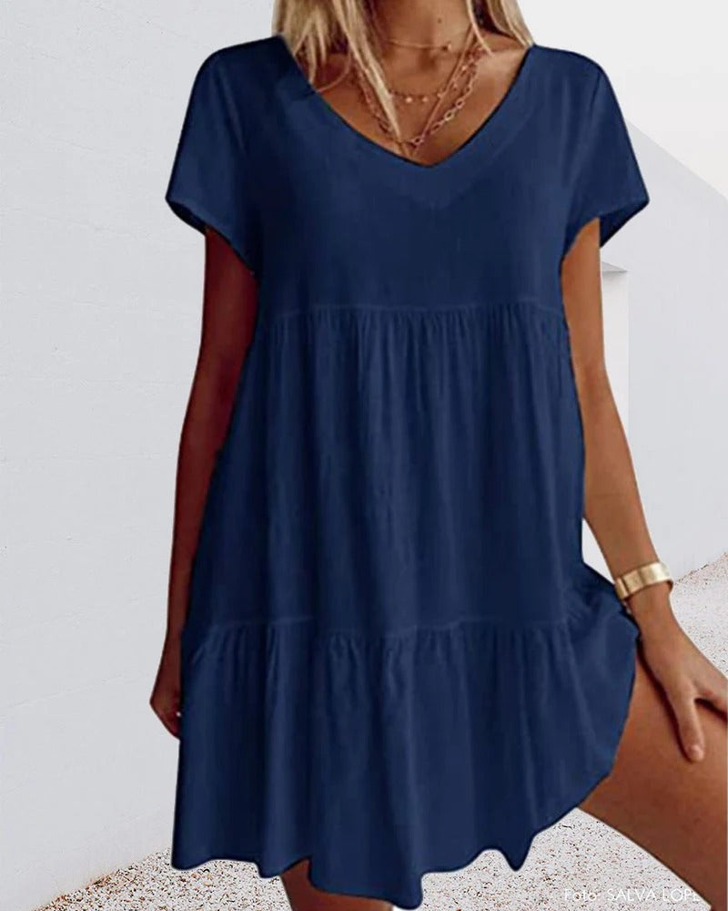 Women's Trapeze Dress – Casual Fit – Breathable Fabric – Ruffle Details