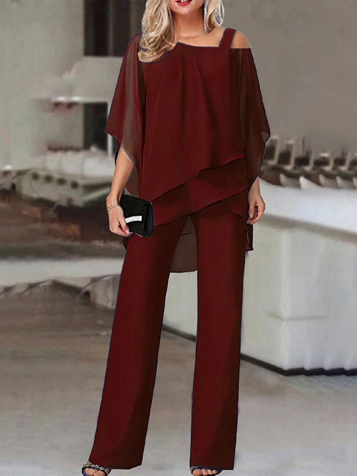 Women's Two-Piece Set – Off-Shoulder Top – Flowing Cut – Airy Fabric