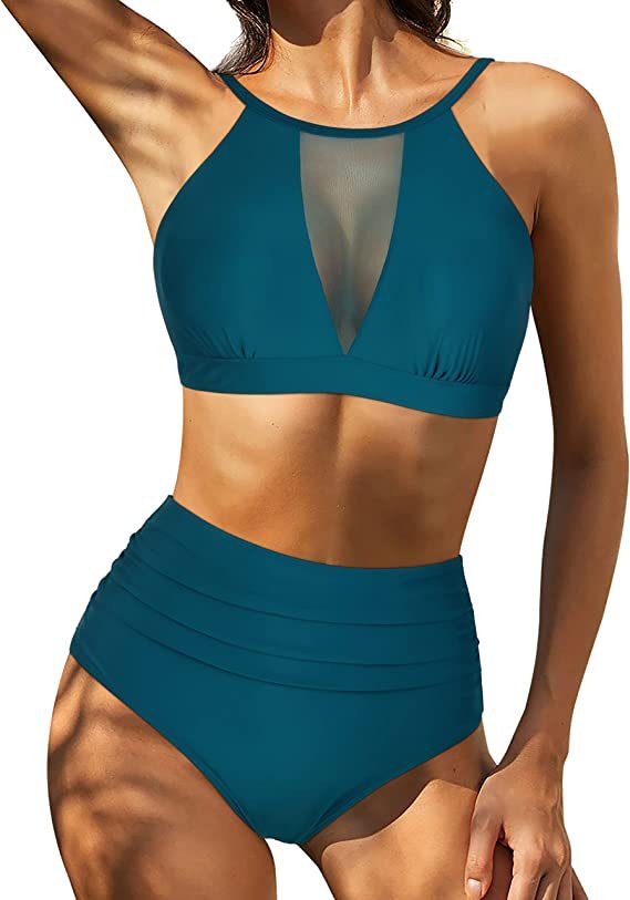 Women's bikini – High-waisted – Structured lace-up top – Openwork details – Breathable fabric