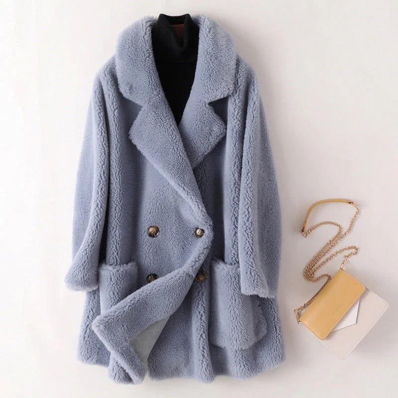 Women's Coat - Synthetic Fur - Oversized Cut - Notched Collar - Mid-Thigh Length