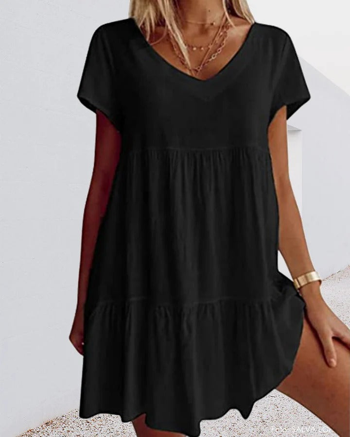 Women's Trapeze Dress – Casual Fit – Breathable Fabric – Ruffle Details