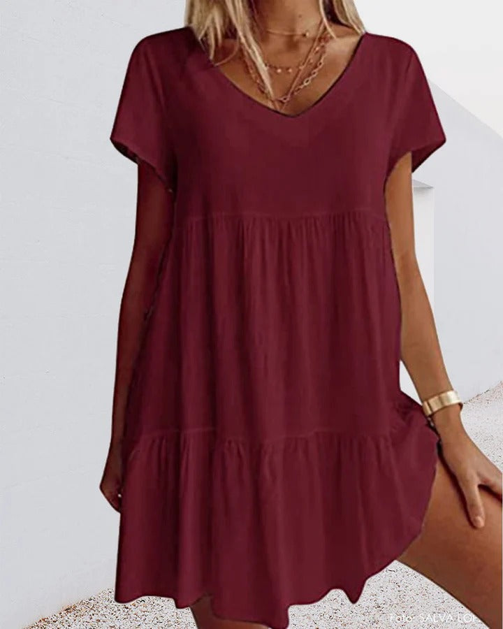 Women's Trapeze Dress – Casual Fit – Breathable Fabric – Ruffle Details