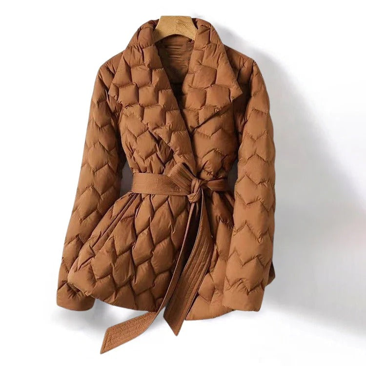 Women's Jacket - Woven Fabric - Adjustable Waist Belt - Structured Notched Lapel