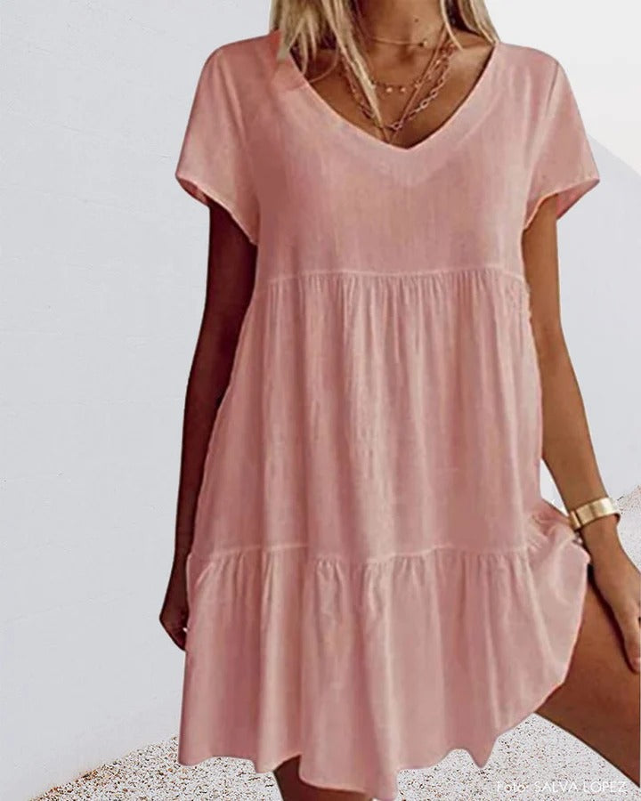 Women's Trapeze Dress – Casual Fit – Breathable Fabric – Ruffle Details