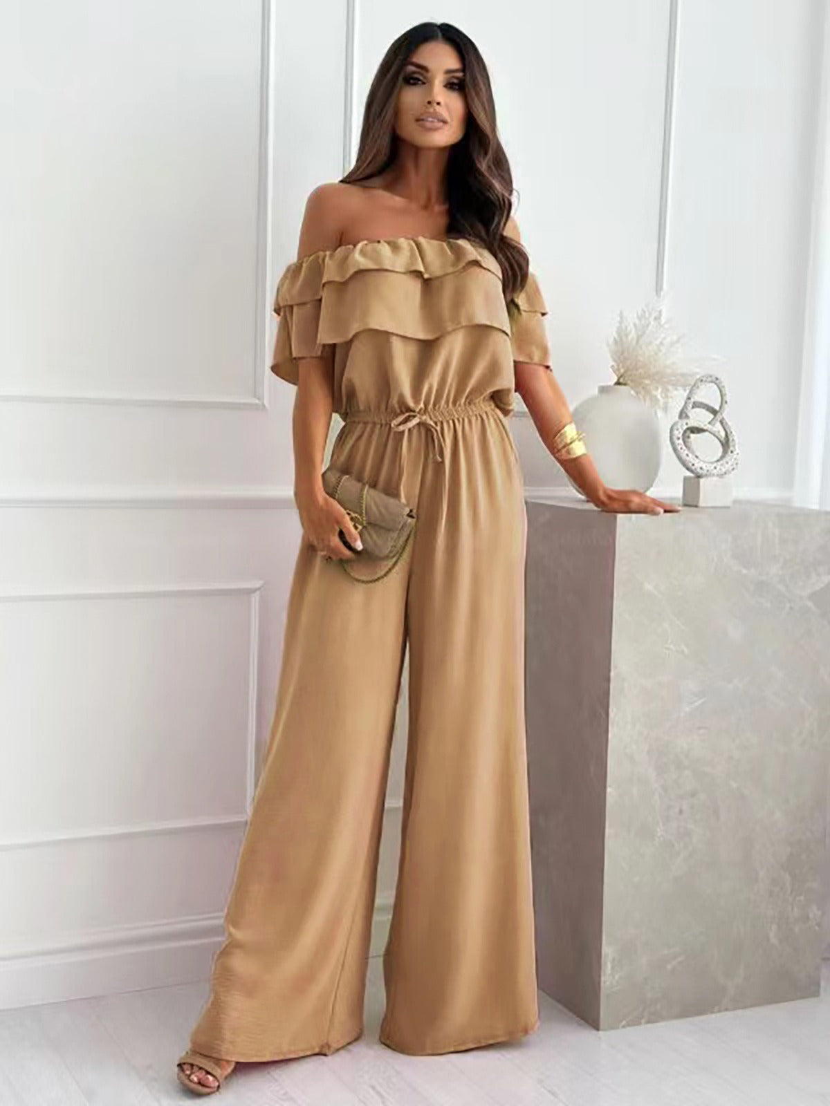 Women's jumpsuit – One shoulder – Tied waist – Wide leg – Lightweight cotton